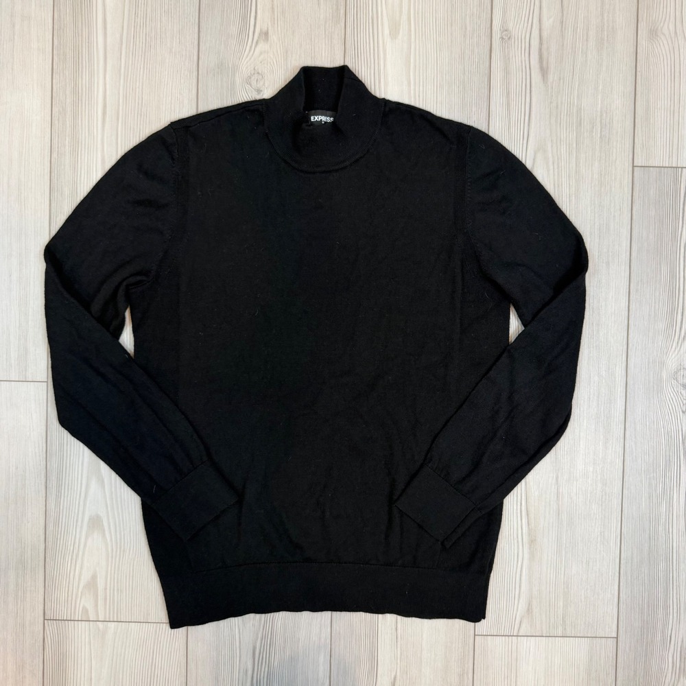 Express Mens Merino Wool Blend Mock Neck Sweater Black Large 400435